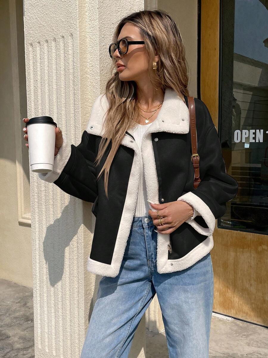 Serisse Winter Women Jacket Women's Loose Fit Zip-Up Collar Thermal Lined Casual Jacket For Fall/Winter Winter Women Coat Jacket