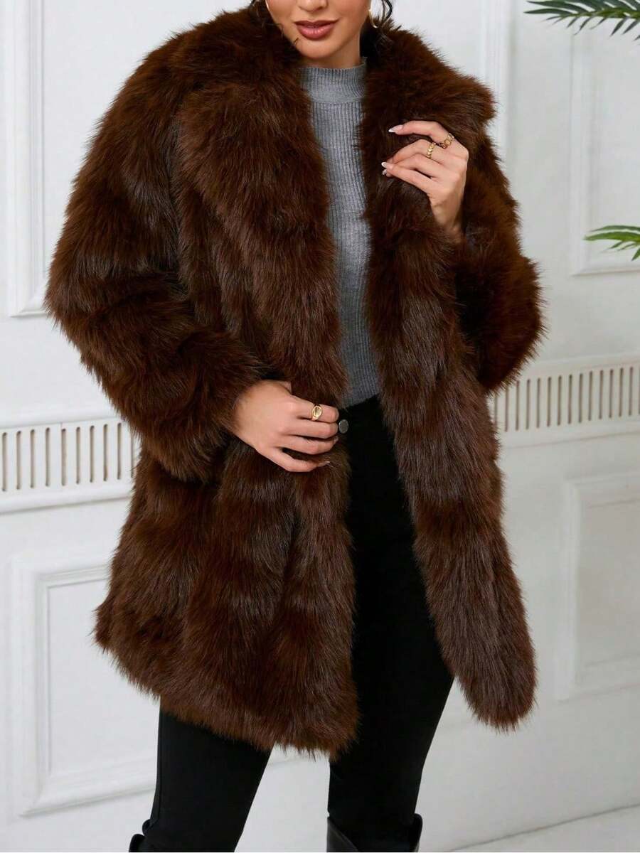 DEEKA Women's Winter New European & American Faux Fur Warm Oversized Plus Size Coat