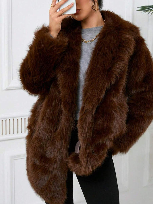 DEEKA Women's Winter New European & American Faux Fur Warm Oversized Plus Size Coat