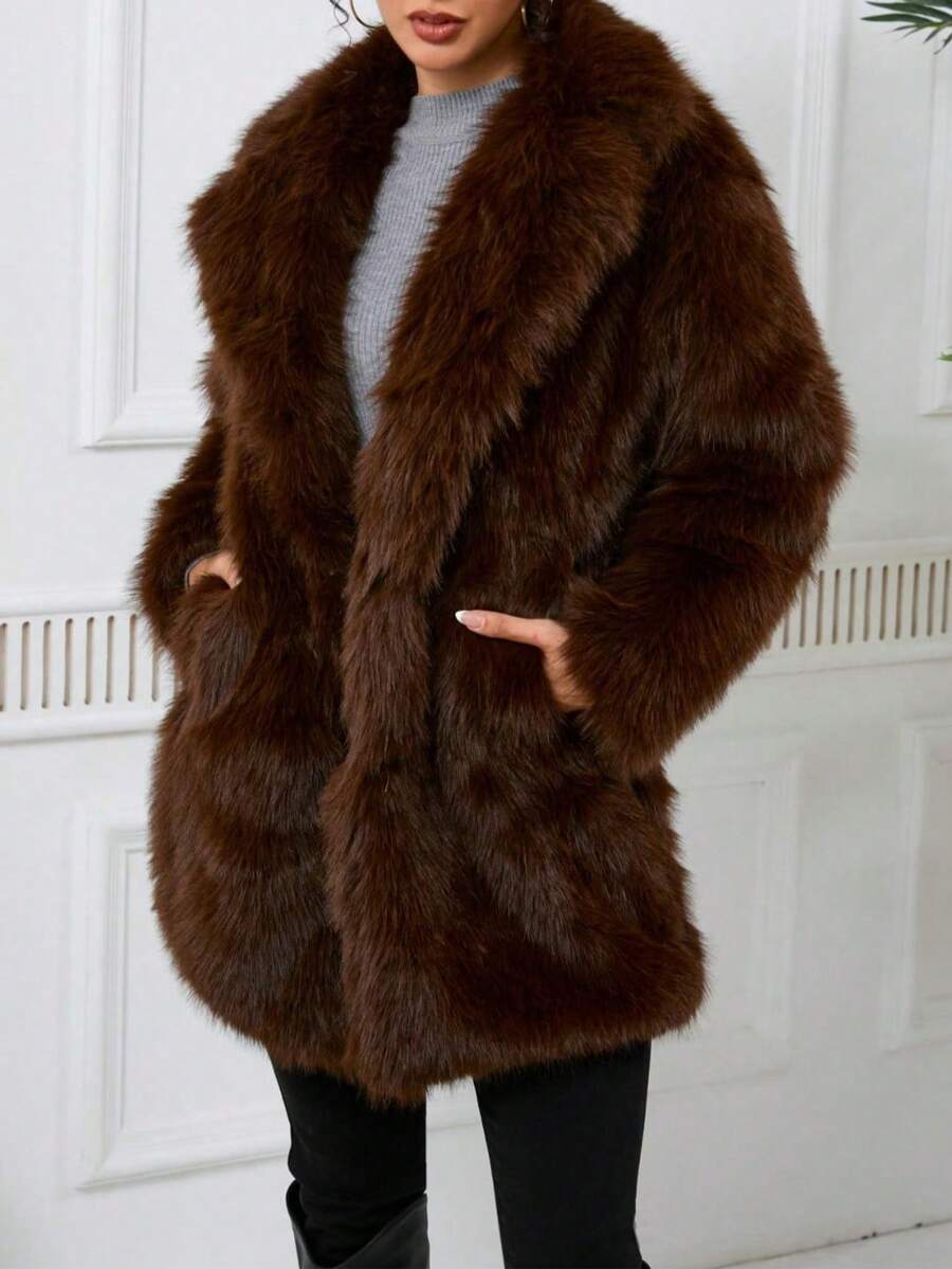 DEEKA Women's Winter New European & American Faux Fur Warm Oversized Plus Size Coat
