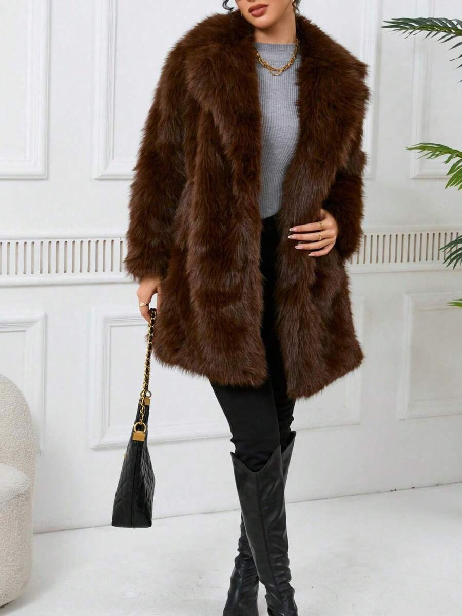 DEEKA Women's Winter New European & American Faux Fur Warm Oversized Plus Size Coat
