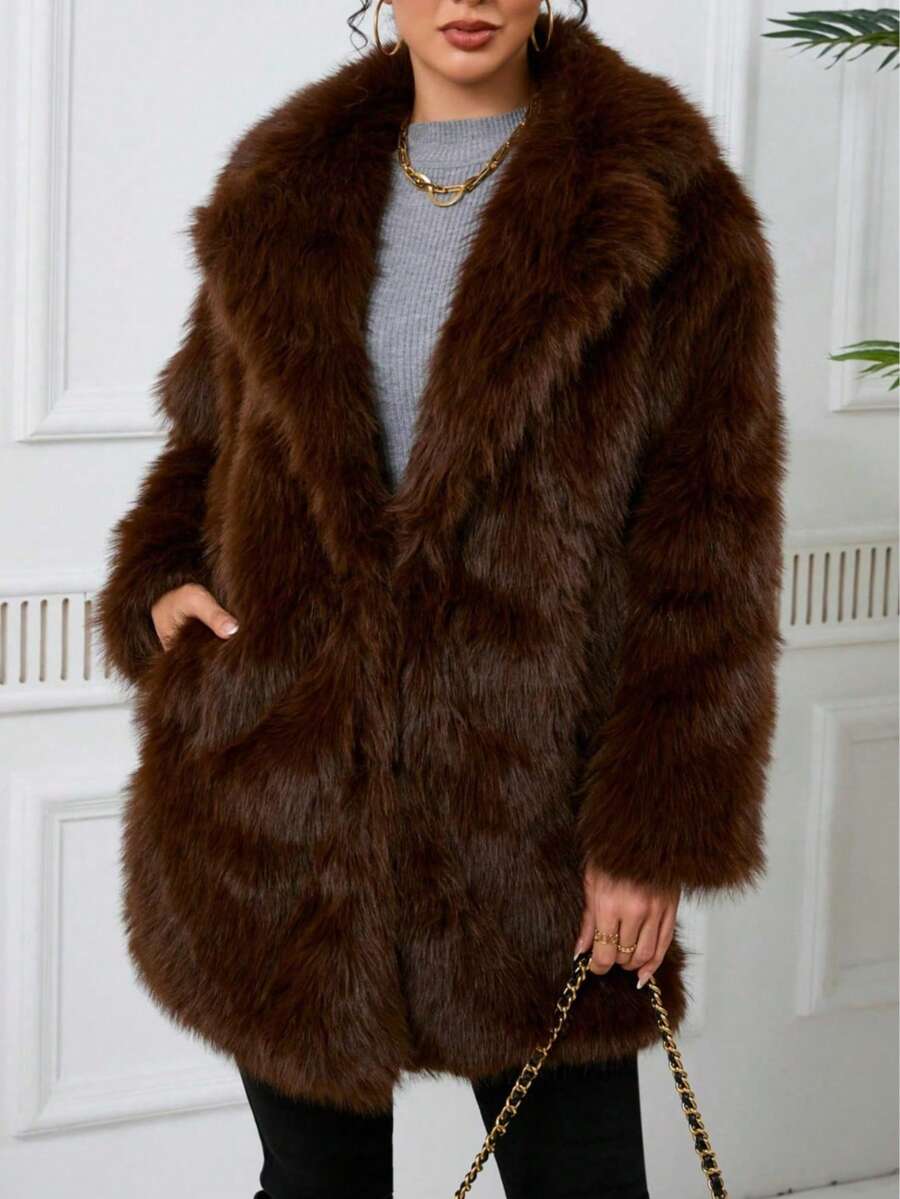 DEEKA Women's Winter New European & American Faux Fur Warm Oversized Plus Size Coat