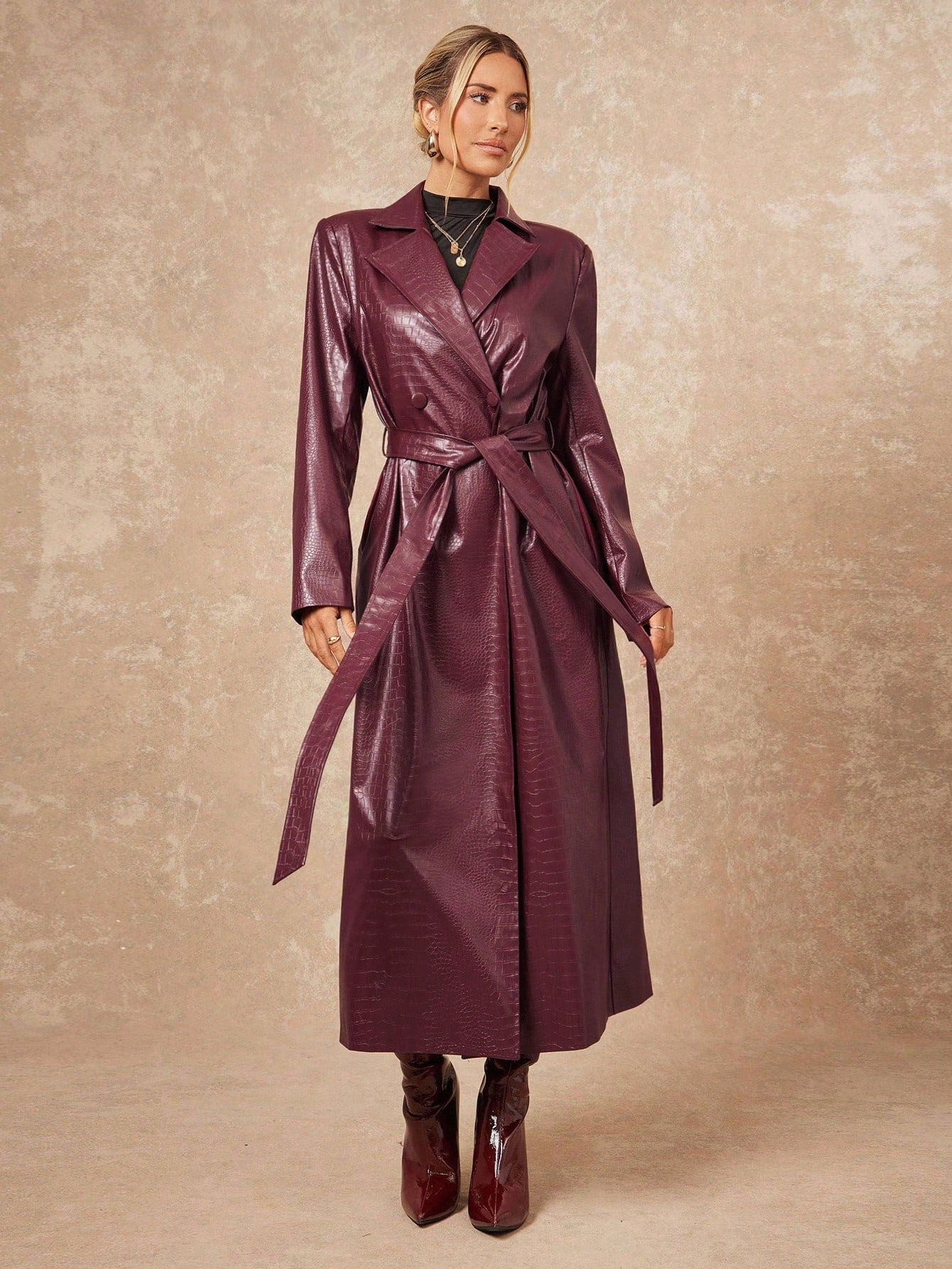 Lumalex Fall Winter Gathering Party Banquet Modest Old Money Coquette Glitter Holiday Party Rave Festival Outing Vacation Hot Outdoor Richly Layered Wedding Season Banquet Casual Street Style Women Long Faux Leather Windbreaker Jacket Luxury Prom Christm