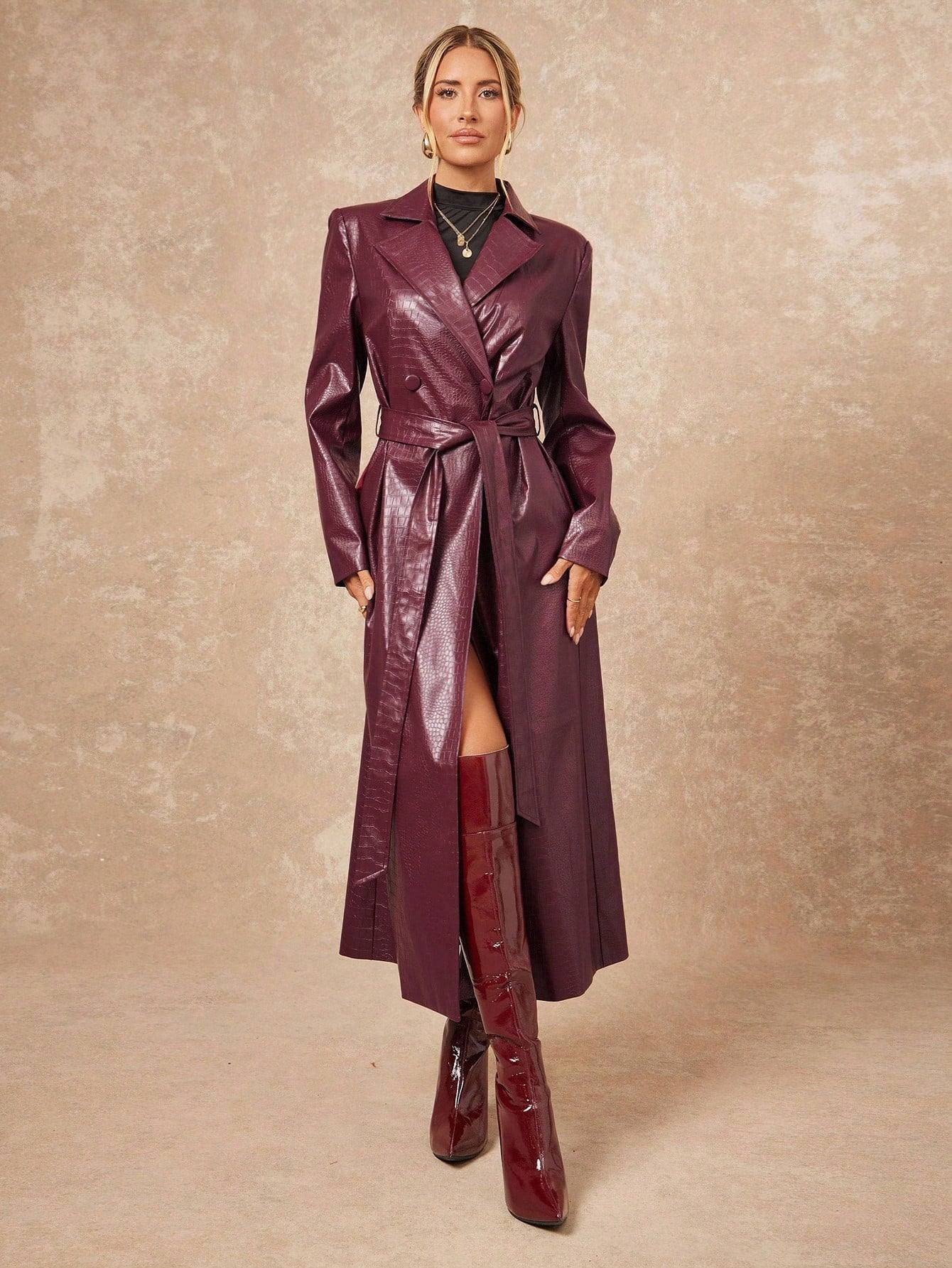 Lumalex Fall Winter Gathering Party Banquet Modest Old Money Coquette Glitter Holiday Party Rave Festival Outing Vacation Hot Outdoor Richly Layered Wedding Season Banquet Casual Street Style Women Long Faux Leather Windbreaker Jacket Luxury Prom Christm