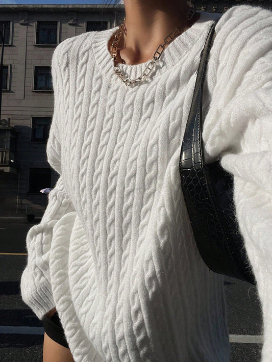 DAZY 3D Cable Knit Crew Neck Sweater Set, Relaxed Loose Design Fall