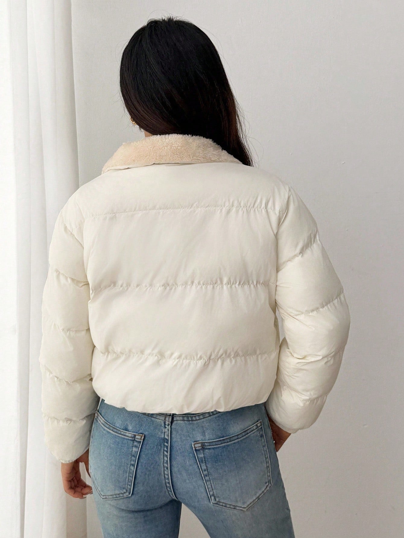 SHEIN PETITE Women's Padded Coat With Zipper, Daily Wear, Autumn/Winter White Winter Coat Puffer Jacket Winter Jackets For Women Outerwear Women Puffer Jacket Women Winter Puffer Jacket Women Puffer Jackets
