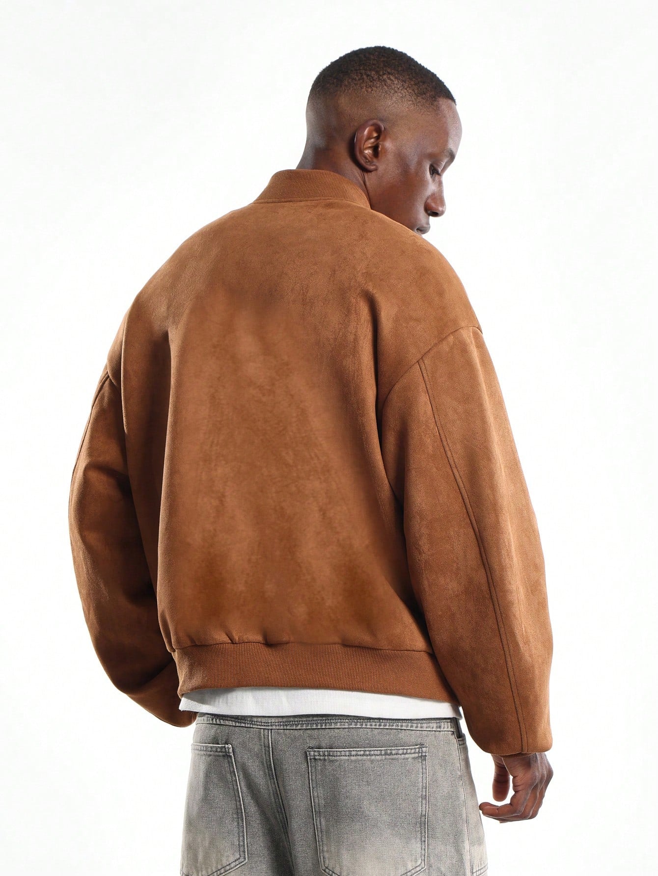 SUMWON Premium Suede Bomber Jacket Classic Ribbed Collar Winter Fall Outerwear Button Front Casual Fashion Urban Street Style Menswear