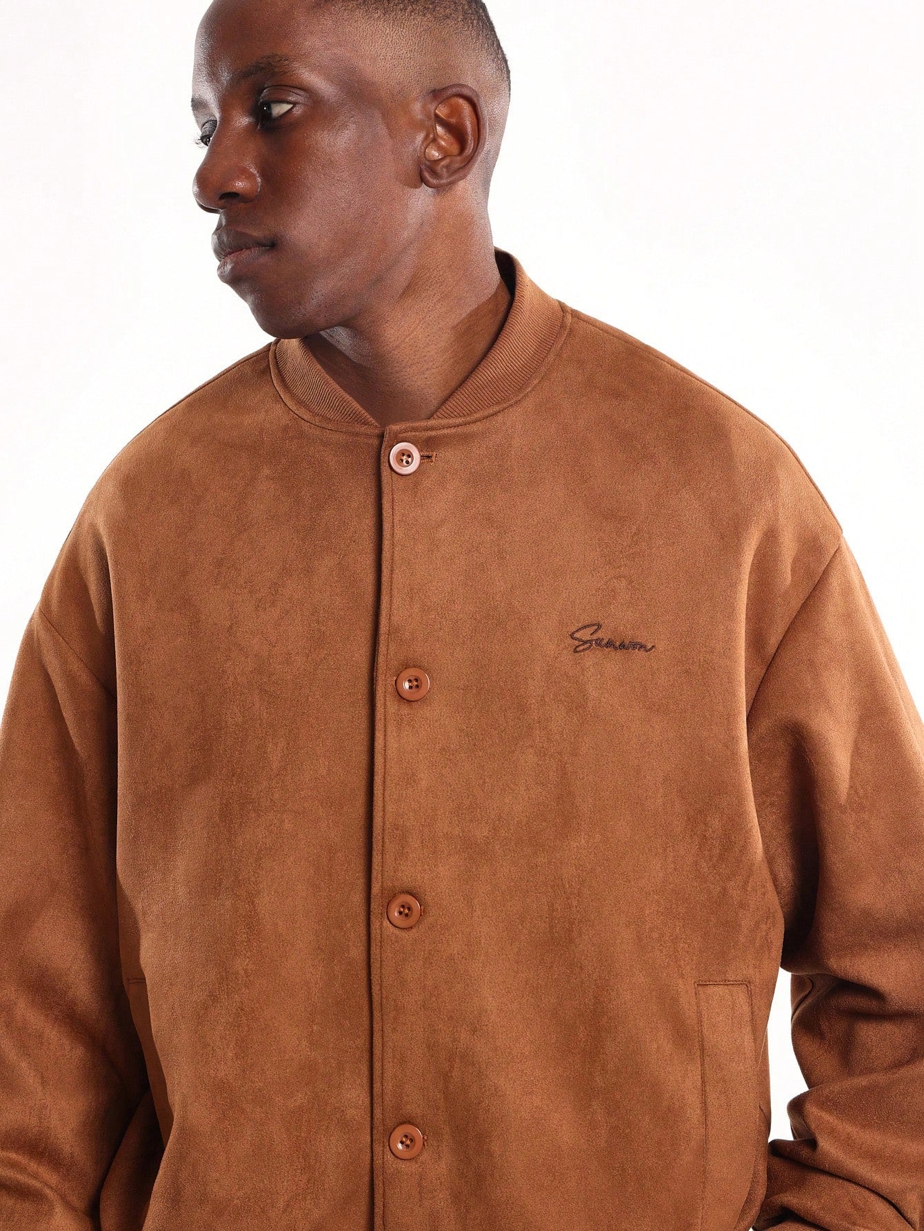 SUMWON Premium Suede Bomber Jacket Classic Ribbed Collar Winter Fall Outerwear Button Front Casual Fashion Urban Street Style Menswear