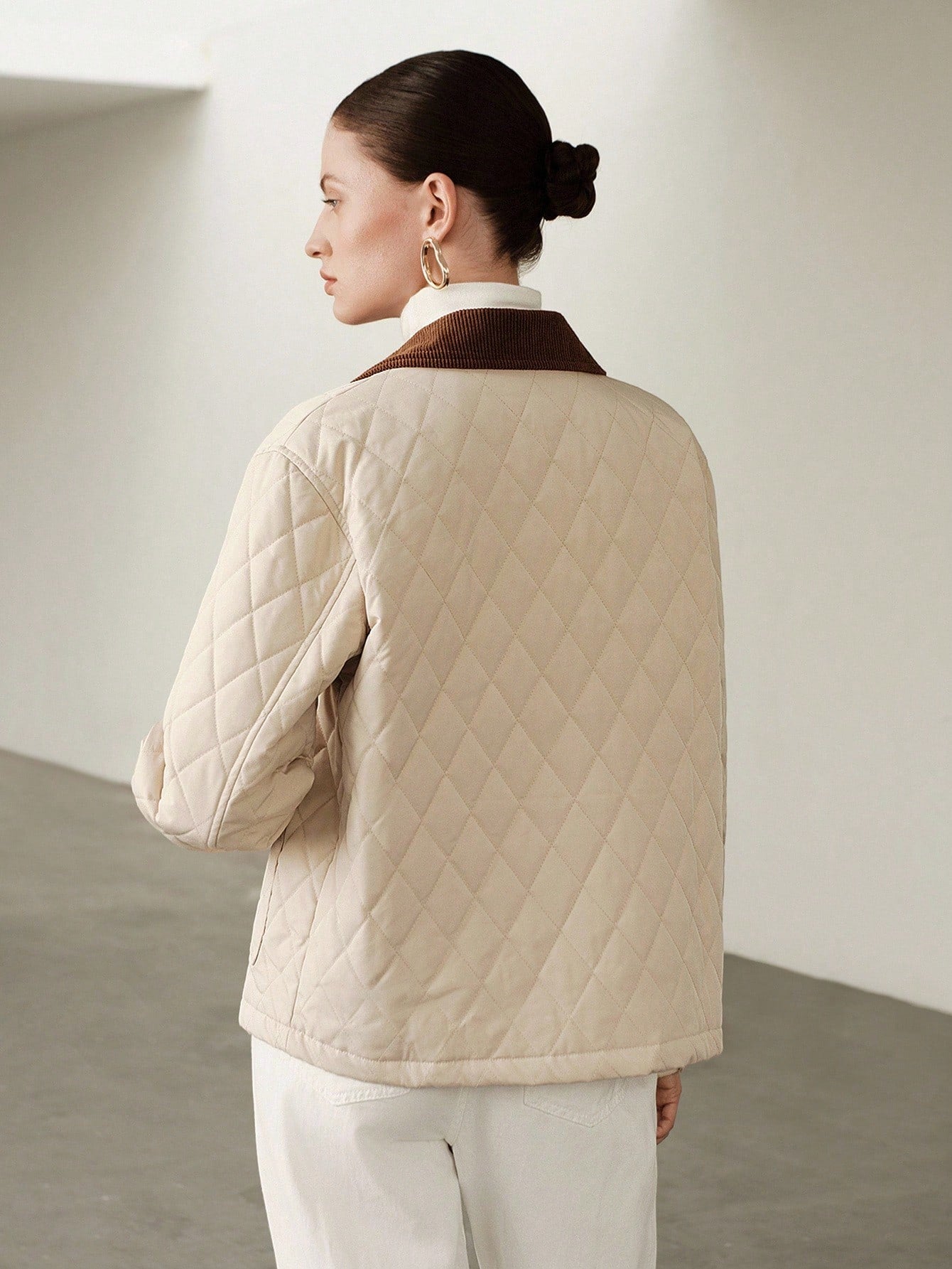 Uhlyne Corduroy Collar Quilted Cotton Jacket, Featuring Diamond Quilting Design, Well-Padded