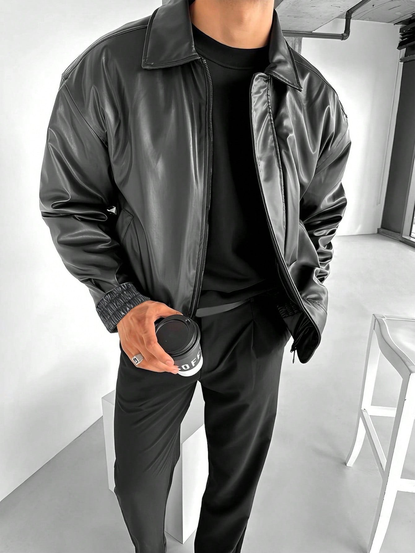 Men's Casual Loose Fit Business Leather Jacket, Old Money Style