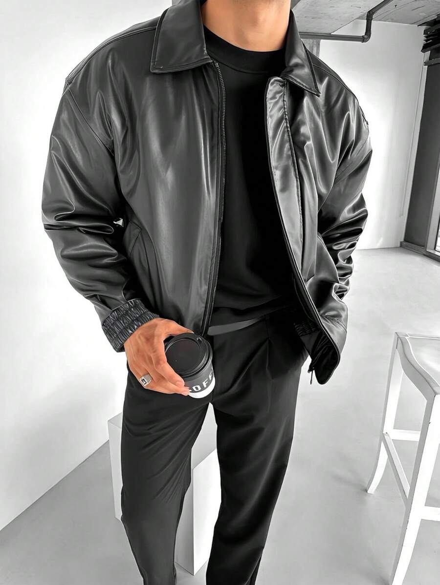Men's Casual Loose Fit Business Leather Jacket, Fall/Winter