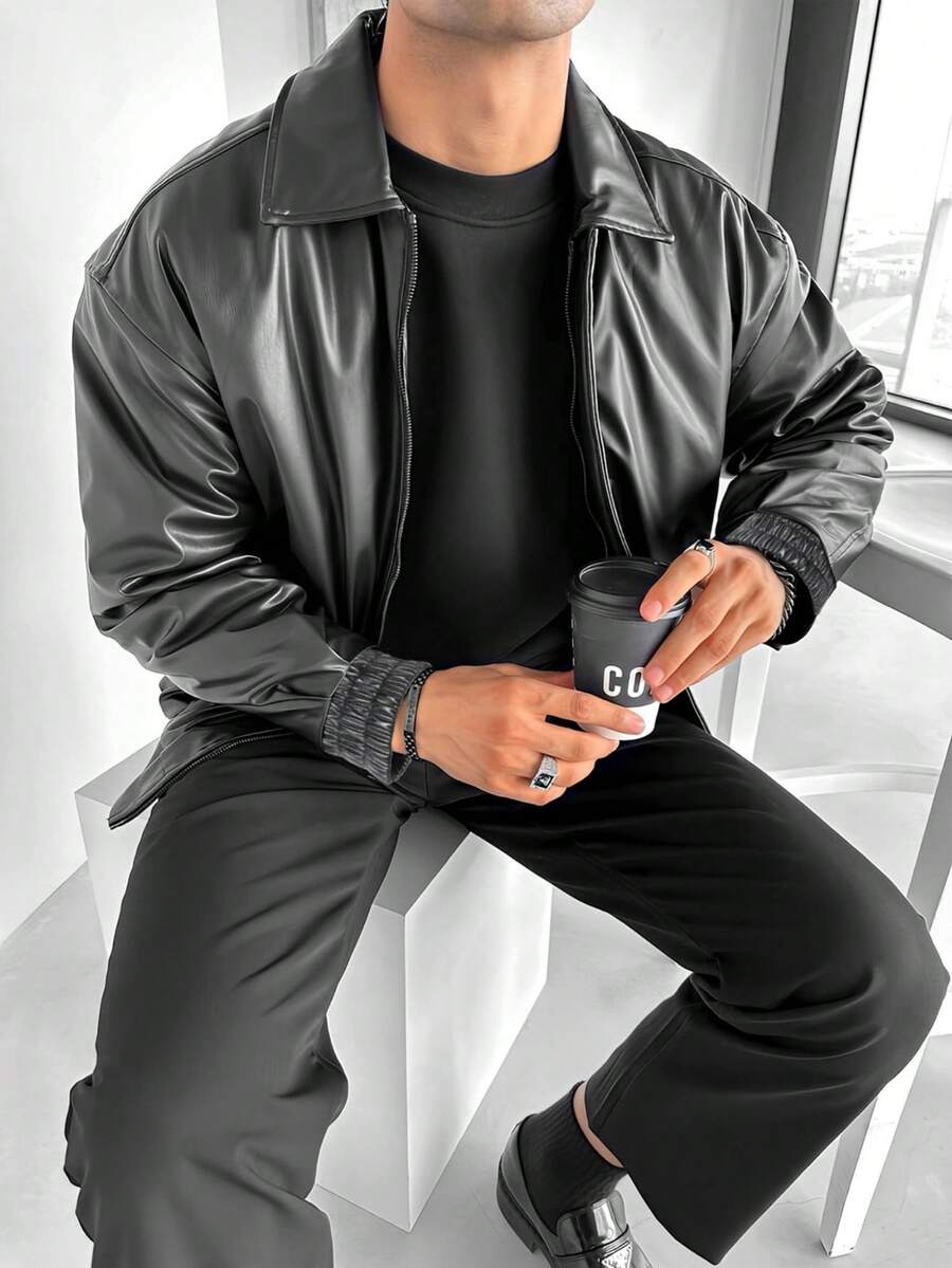 Men's Casual Loose Fit Business Leather Jacket, Fall/Winter
