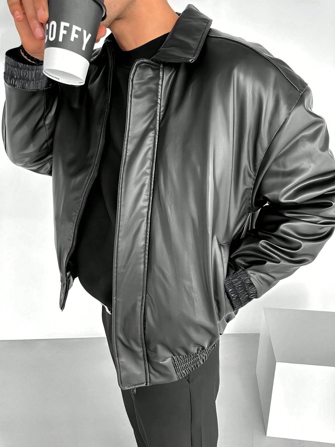Men's Casual Loose Fit Business Leather Jacket, Old Money Style