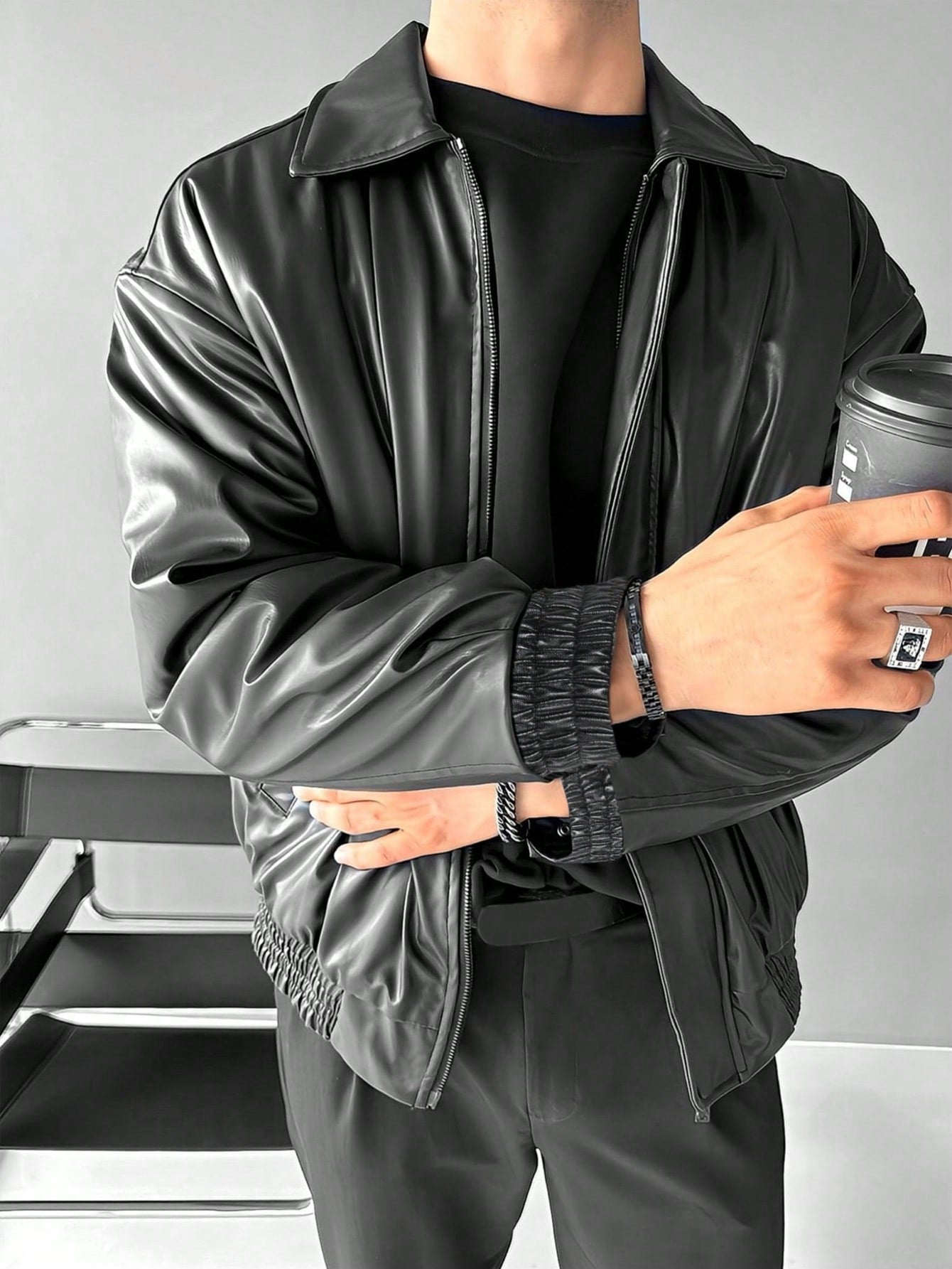 Men's Casual Loose Fit Business Leather Jacket, Old Money Style