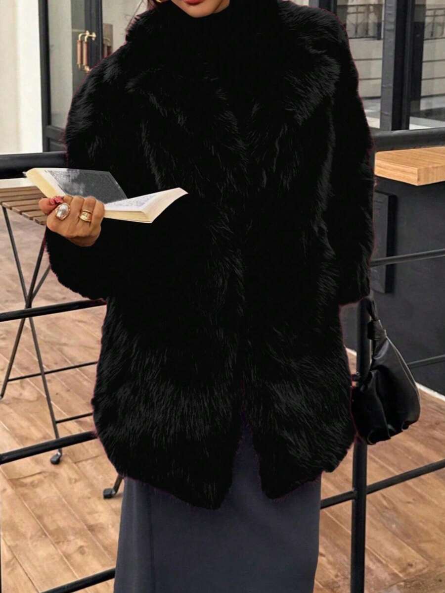 DEEKA Women's Winter New European & American Faux Fur Warm Oversized Plus Size Coat