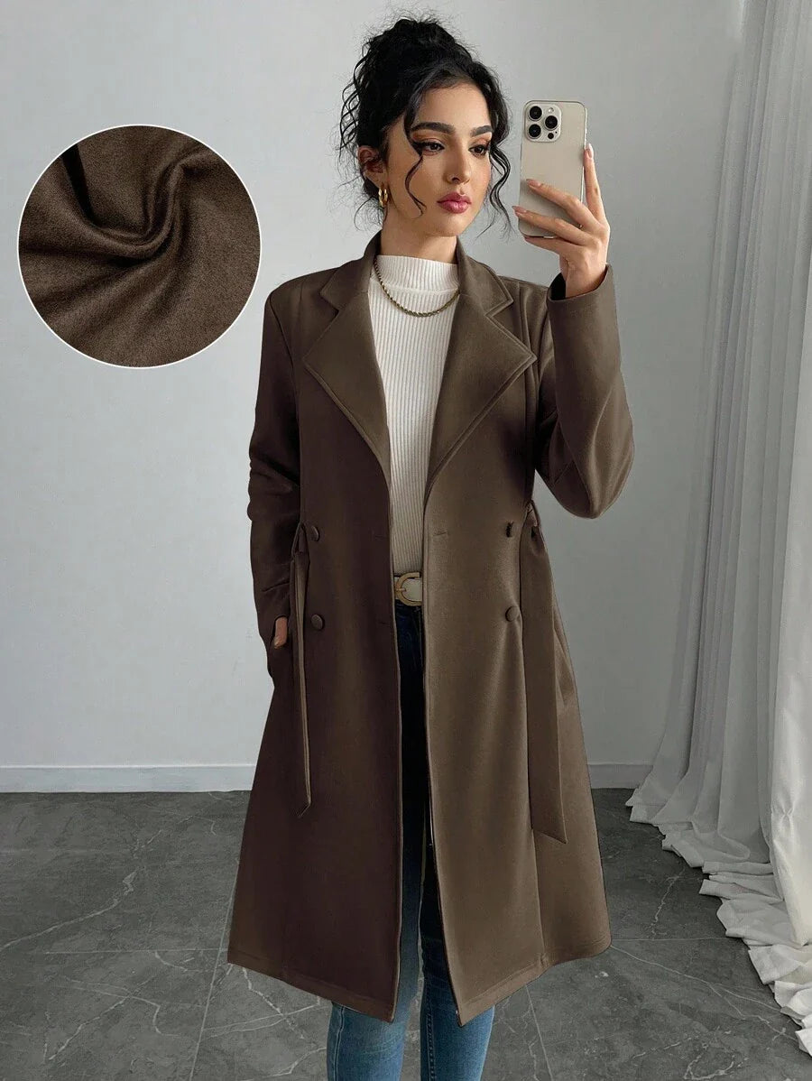 RosyDaze Women's Solid Color Faux Suede Double-Breasted Side Pocket Regular Jacket Fall Winter Cloth For Women