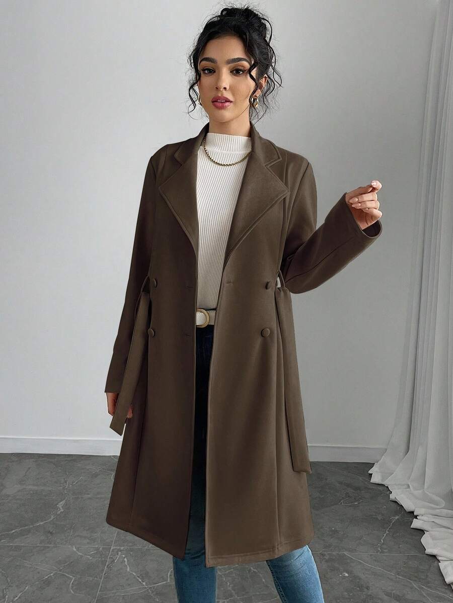 RosyDaze Women's Solid Color Faux Suede Double-Breasted Side Pocket Regular Jacket Fall Winter Cloth For Women