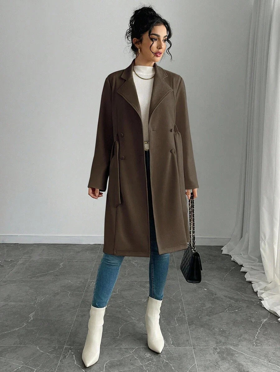 RosyDaze Women's Solid Color Faux Suede Double-Breasted Side Pocket Regular Jacket Fall Winter Cloth For Women