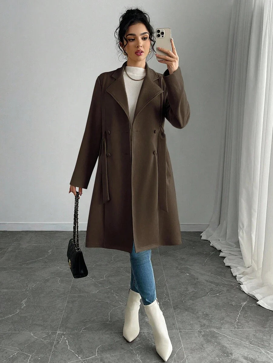 RosyDaze Women's Solid Color Faux Suede Double-Breasted Side Pocket Regular Jacket Fall Winter Cloth For Women