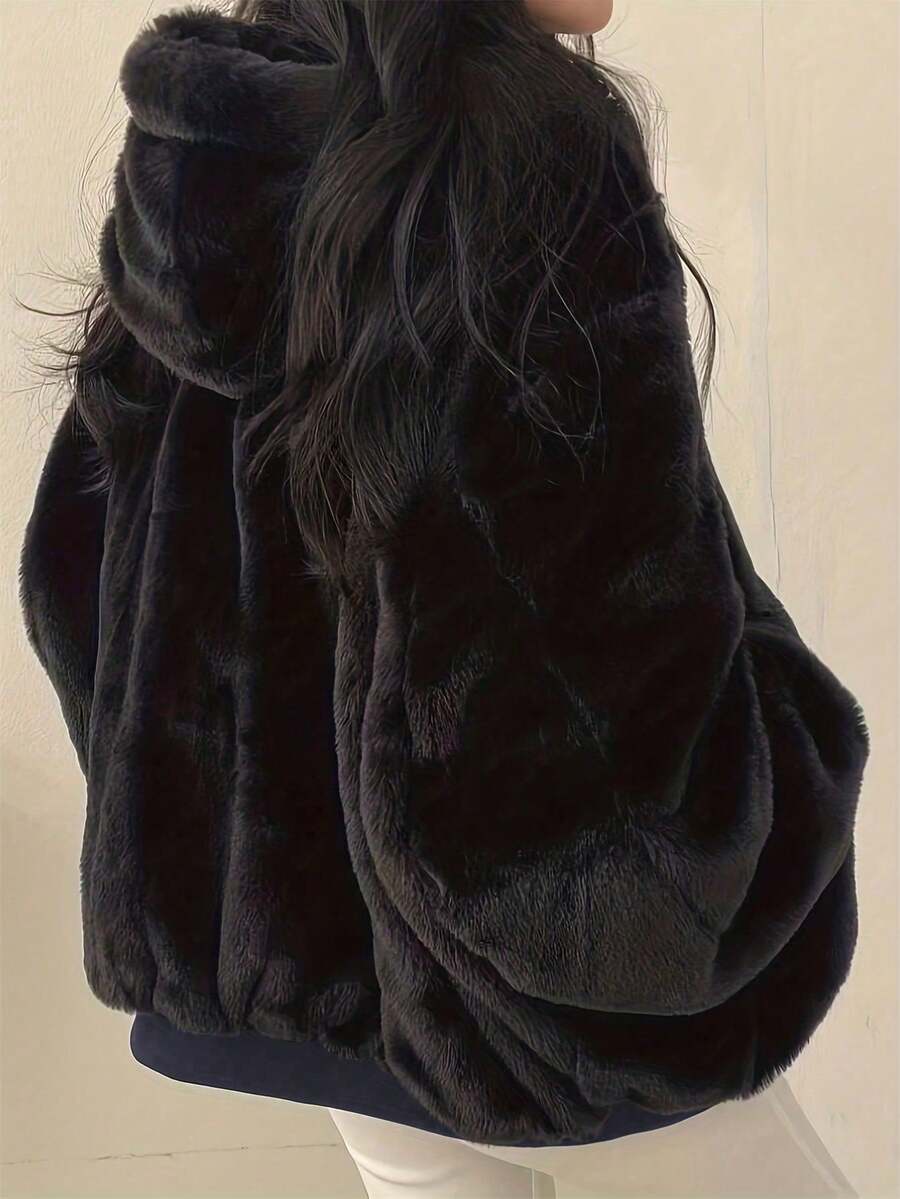 Women's Oversized Hooded Parka With Faux Fur Collar, Slimming Silhouette, Dual-Sided Wear, Daily Street Style, Short Jacket For Autumn/Winter