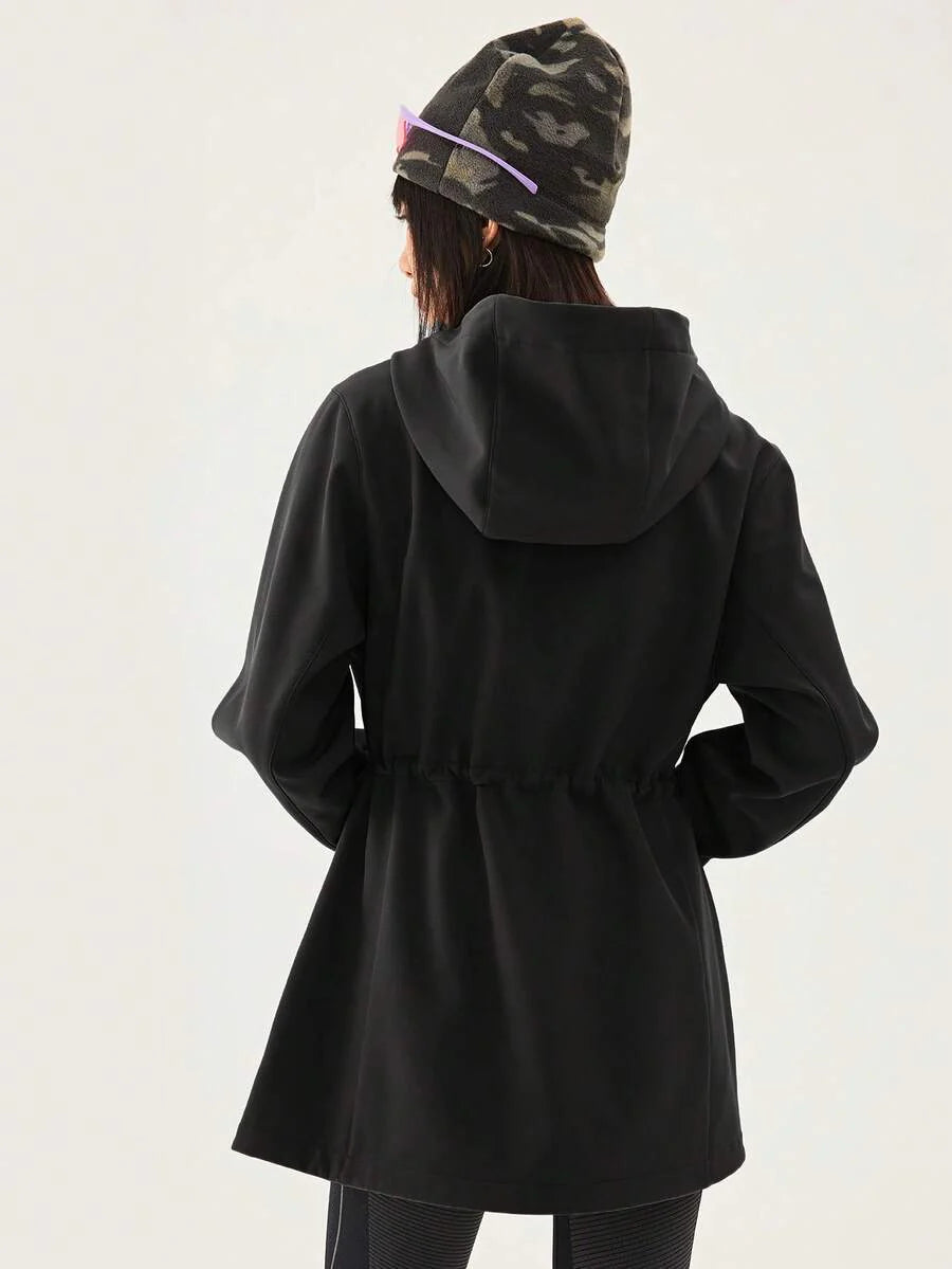 TECTOP Women's Hooded Softshell Jacket, Windproof, Hiking, Cinched Waist, Mid-Length, Thermal Lining, Autumn/Winter, Fleece