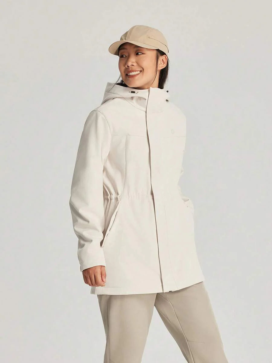 TECTOP Women's Hooded Softshell Jacket, Windproof, Hiking, Cinched Waist, Mid-Length, Thermal Lining, Autumn/Winter, Fleece