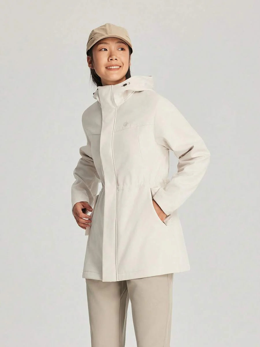 TECTOP Women's Hooded Softshell Jacket, Windproof, Hiking, Cinched Waist, Mid-Length, Thermal Lining, Autumn/Winter, Fleece