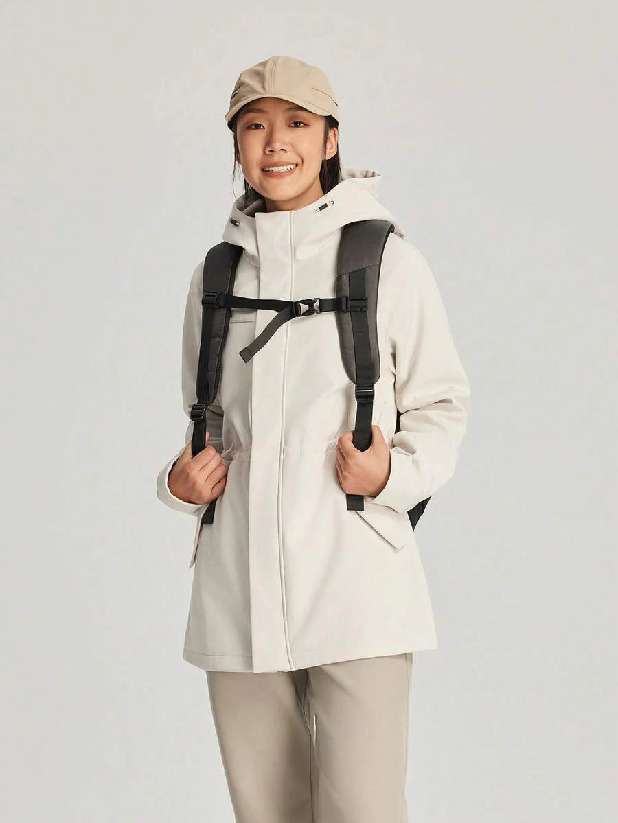 TECTOP Women's Hooded Softshell Jacket, Windproof, Hiking, Cinched Waist, Mid-Length, Thermal Lining, Autumn/Winter, Fleece