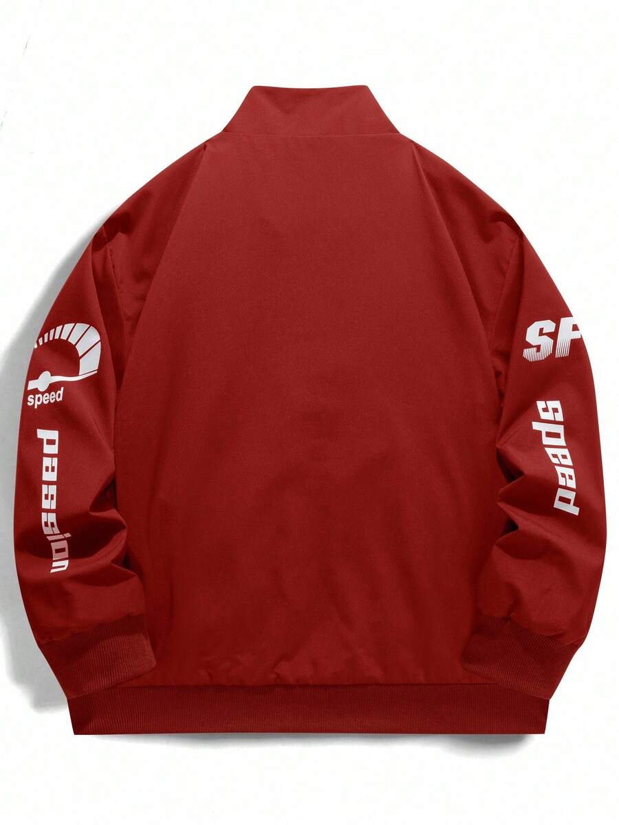 Manfinity EMRG Men's Color-Blocking Zipper Letter Printed Casual Long Sleeve Outdoor Windbreaker Jacket Coat