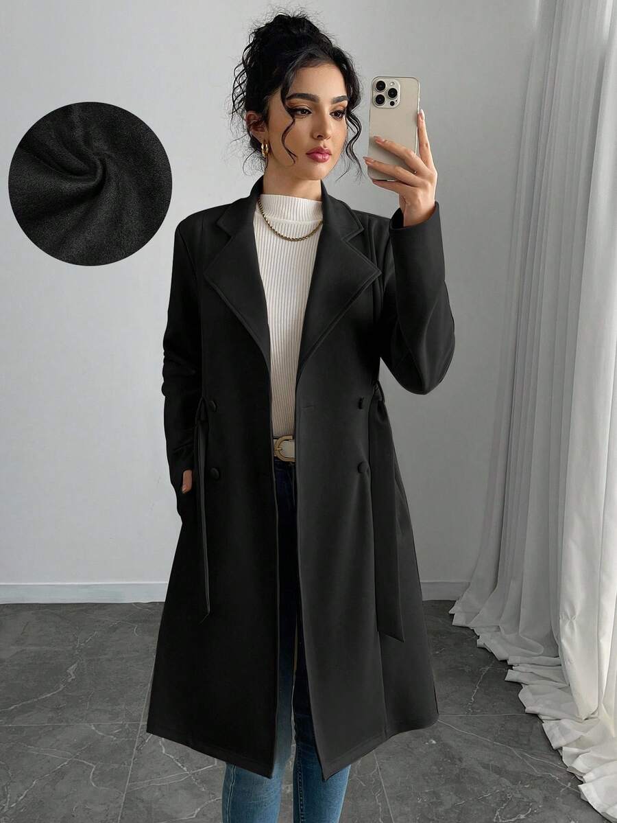 RosyDaze Women's Solid Color Faux Suede Double-Breasted Side Pocket Regular Jacket Fall Winter Cloth For Women
