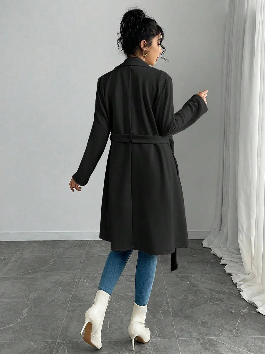 RosyDaze Women's Solid Color Faux Suede Double-Breasted Side Pocket Regular Jacket Fall Winter Cloth For Women