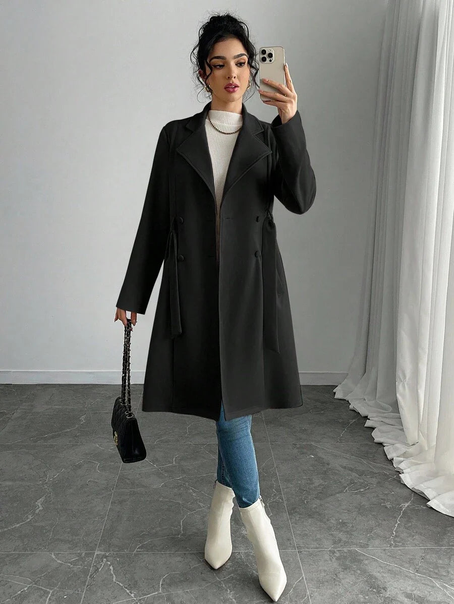 RosyDaze Women's Solid Color Faux Suede Double-Breasted Side Pocket Regular Jacket Fall Winter Cloth For Women