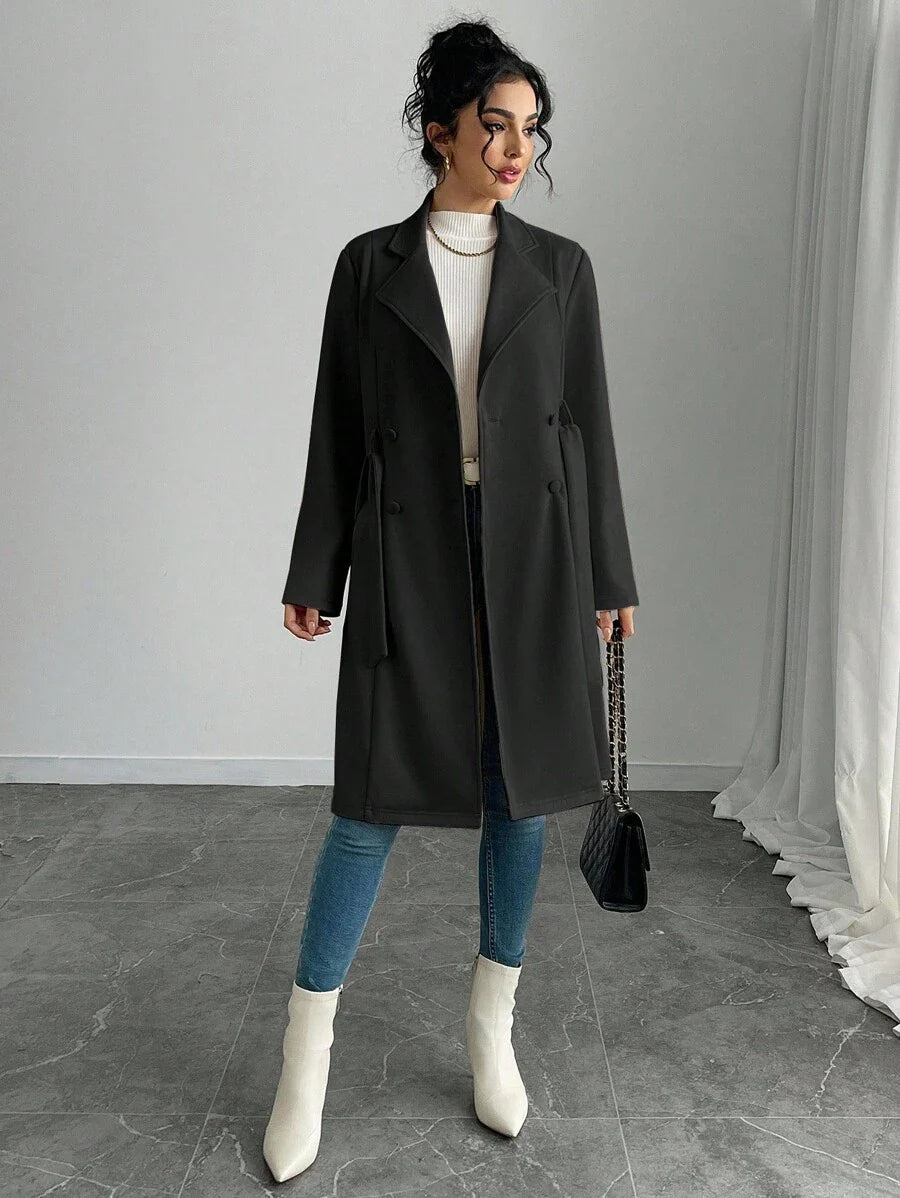 RosyDaze Women's Solid Color Faux Suede Double-Breasted Side Pocket Regular Jacket Fall Winter Cloth For Women