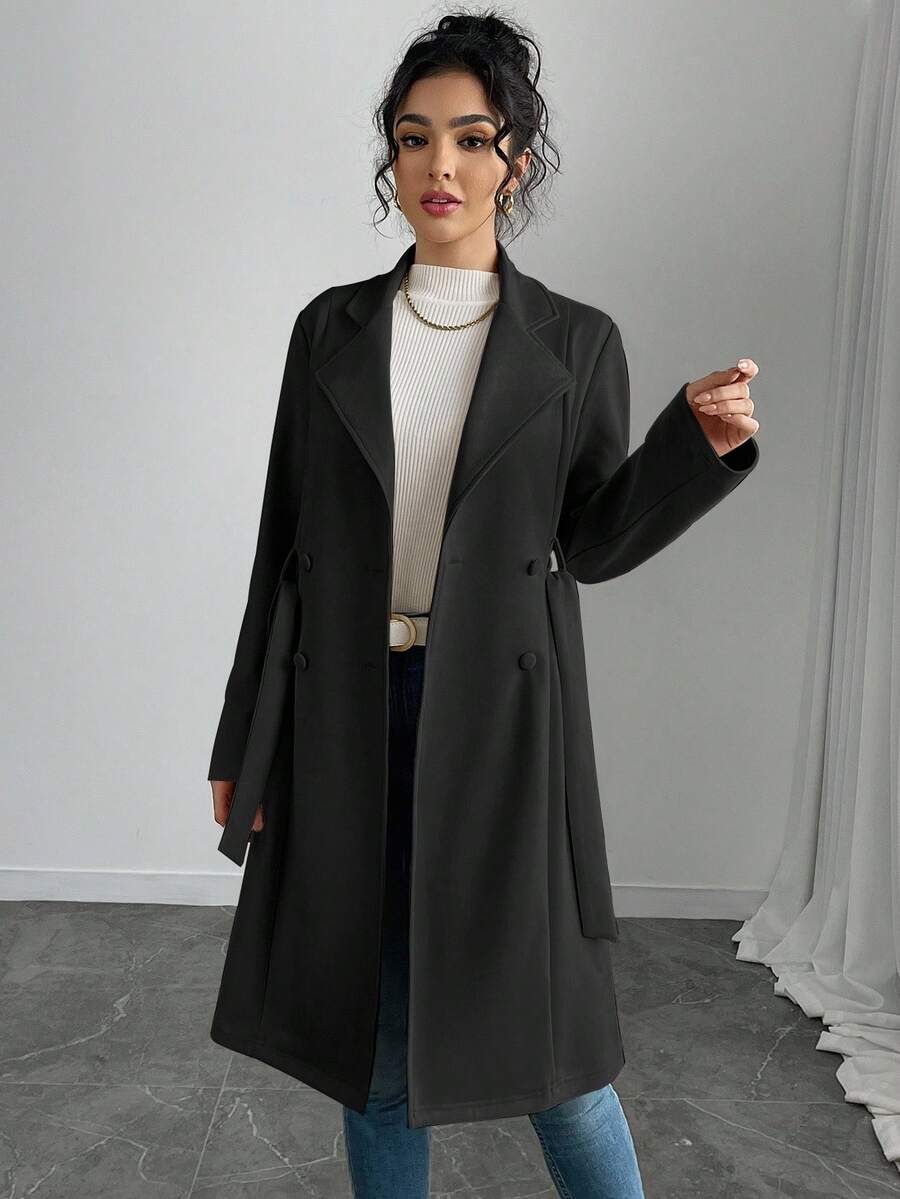 RosyDaze Women's Solid Color Faux Suede Double-Breasted Side Pocket Regular Jacket Fall Winter Cloth For Women