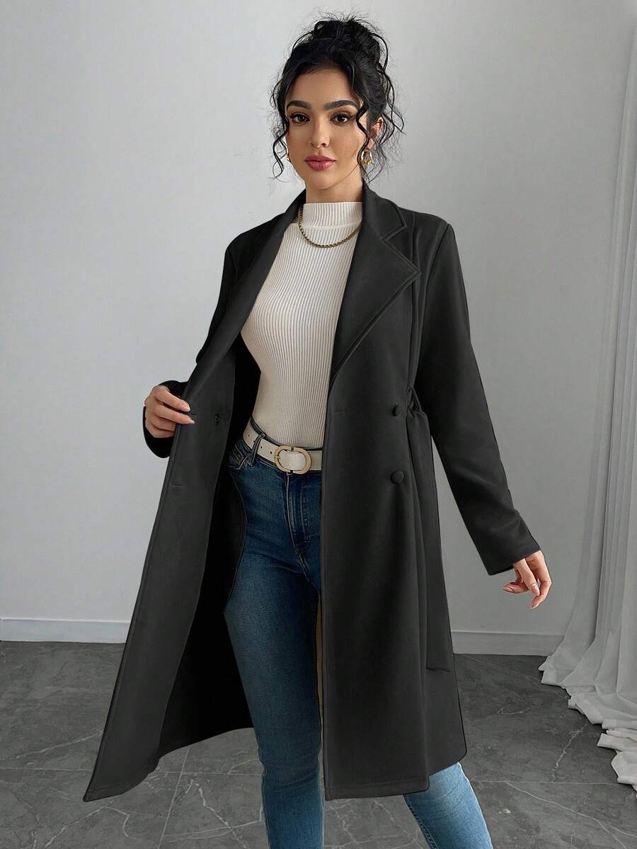 RosyDaze Women's Solid Color Faux Suede Double-Breasted Side Pocket Regular Jacket Fall Winter Cloth For Women