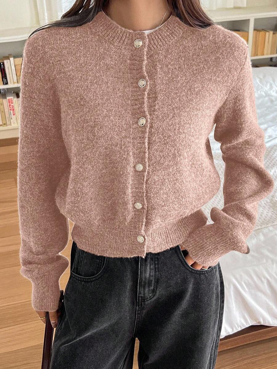 DAZY Women's Pastel Solid Color Knitted Cardigan, Autumn/Winter