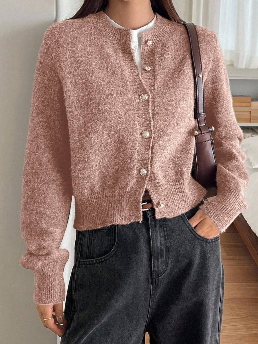 DAZY Women's Pastel Solid Color Knitted Cardigan, Autumn/Winter