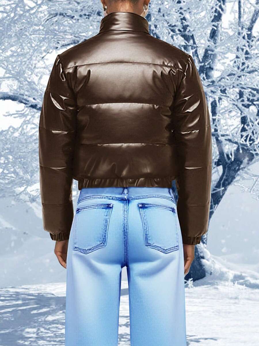 Winter Fashion Black Short Outdoor Warm Winter Jacket. Zipper Flap With Pocket.