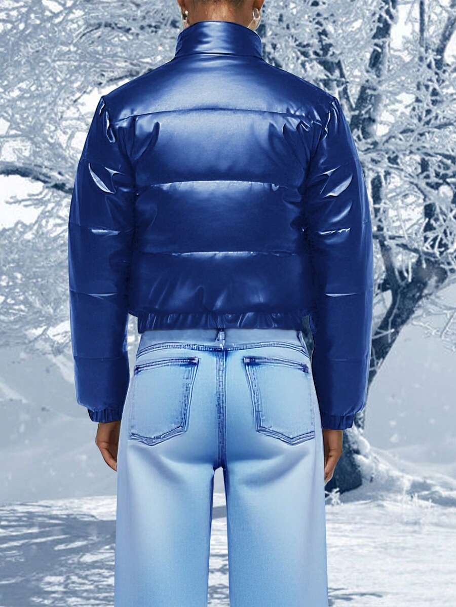 Winter Fashion Black Short Outdoor Warm Winter Jacket. Zipper Flap With Pocket.