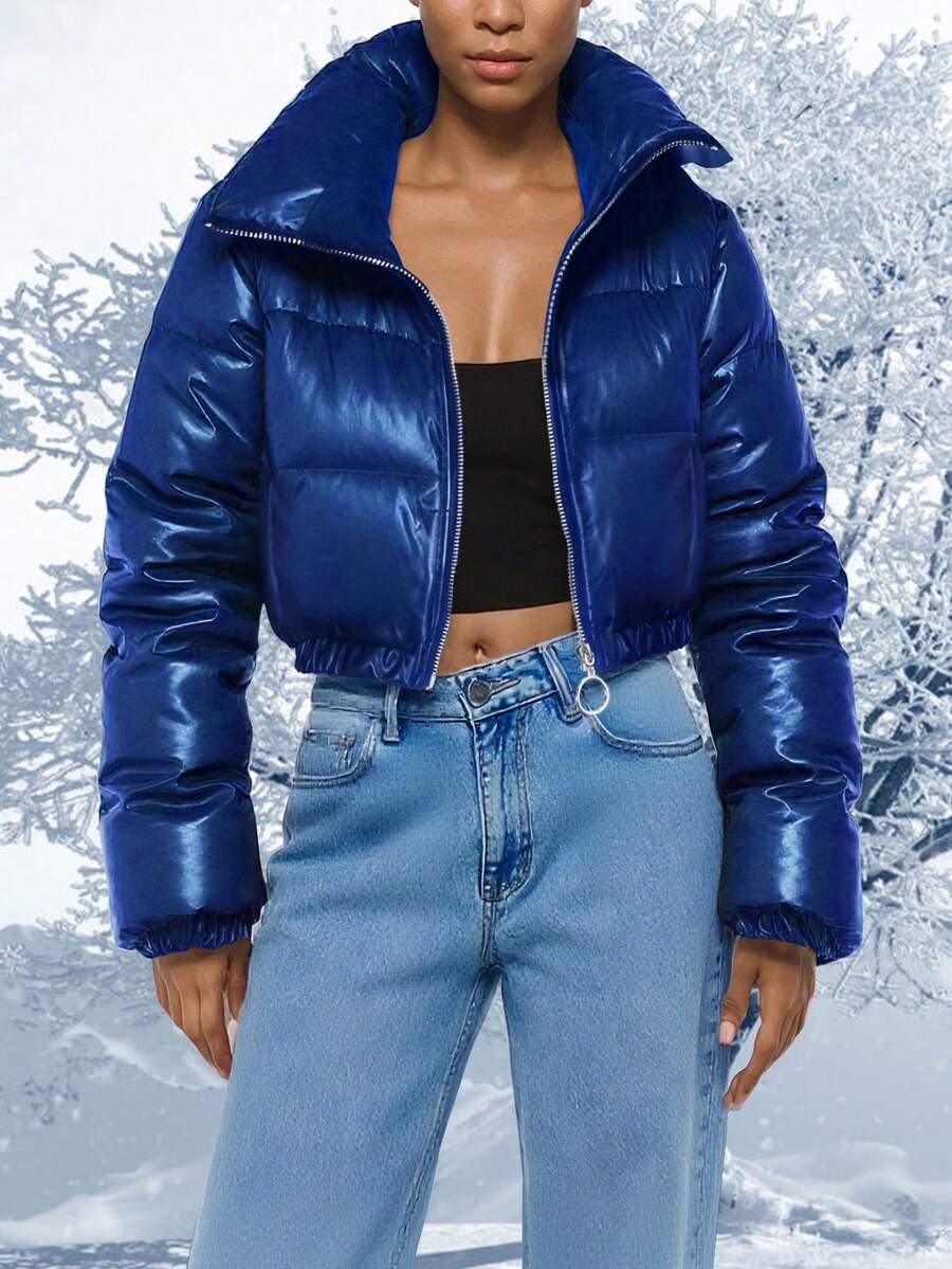 Winter Fashion Black Short Outdoor Warm Winter Jacket. Zipper Flap With Pocket.