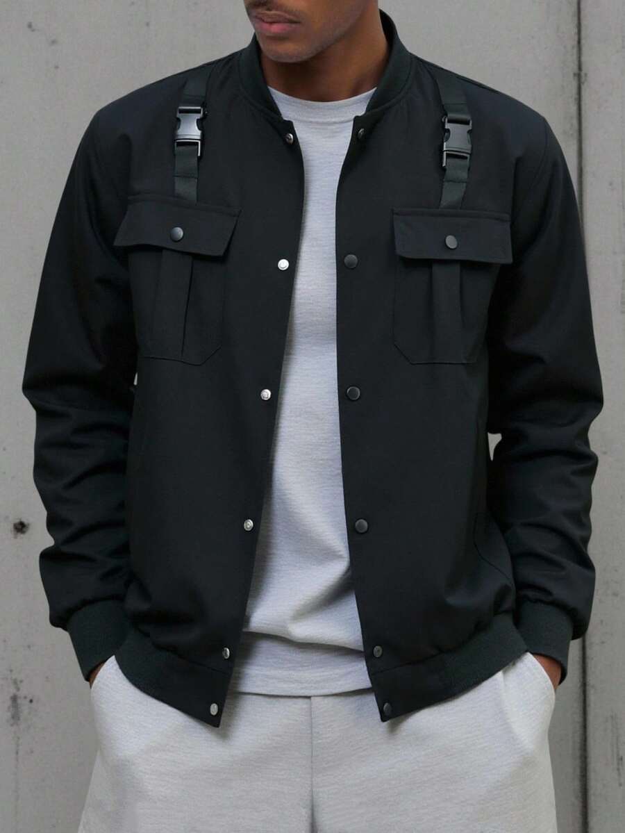 Manfinity Homme 2-In-1 Men's Casual Long Sleeve Reversible Casual Outdoor Windbreaker Jacket, Lightweight Summer Bomber Jacket, Fall