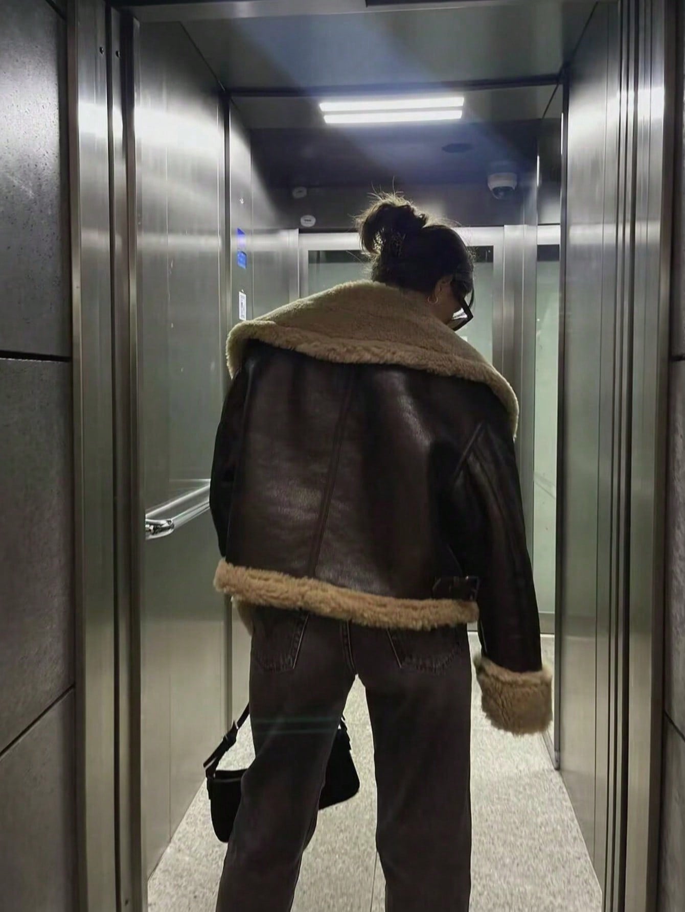 Camellia Winter New Short Warm Double-Sided Motorcycle Jacket, Women's Brown Faux Leather Shearling Collar Coat