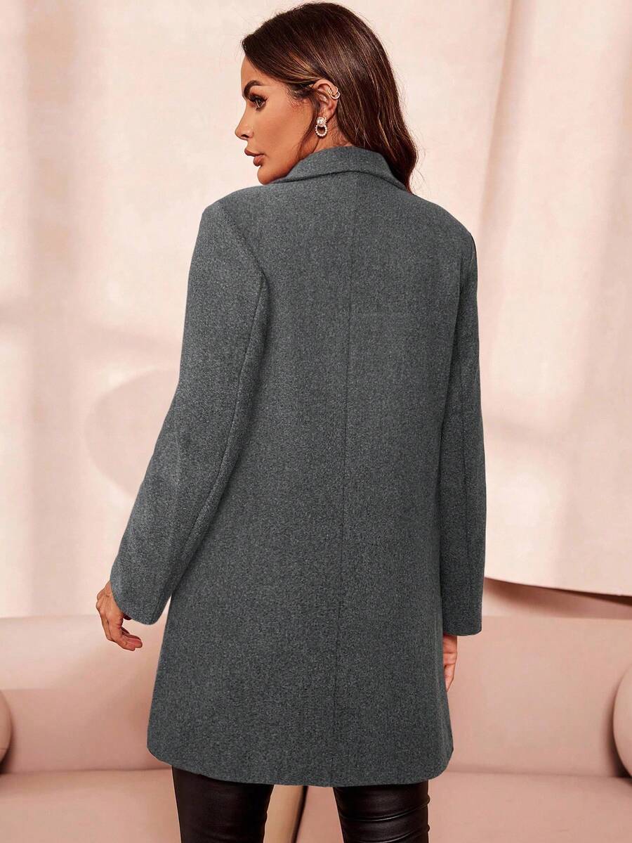 Clasi Women's Solid Color Double-Breasted Long Sleeve Woolen Windbreaker, Fashionable For Autumn/Winter