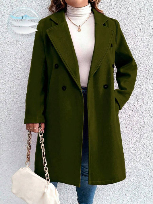 EMERY ROSE Plus Size Solid Color Coat, Knee Length, For Winter Fall Cloth For Women Autumn
