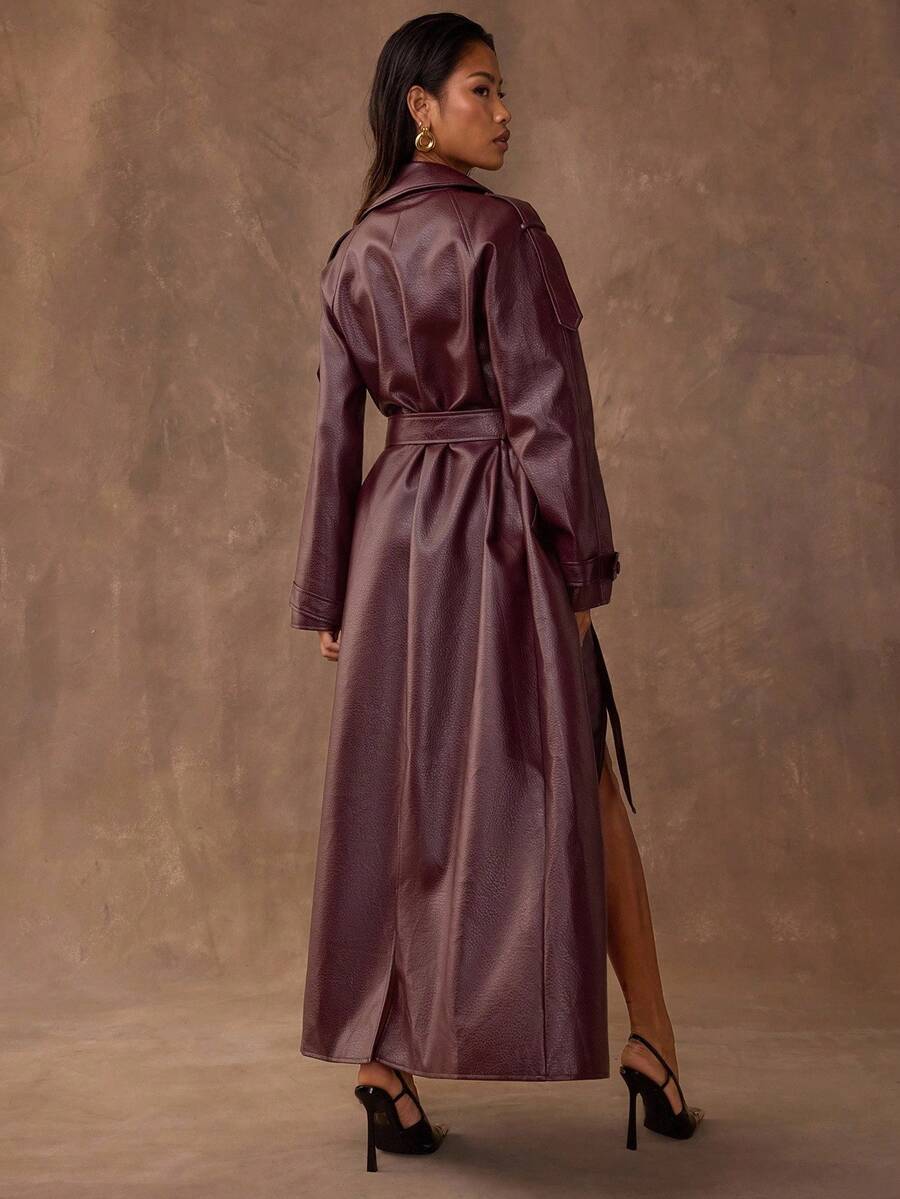 BAE Women's Solid Color Lapel NeckRaglan Sleeve Pocket Belted Casual Commuter Trench Coat, Autumn,Winter Clothes For Women
