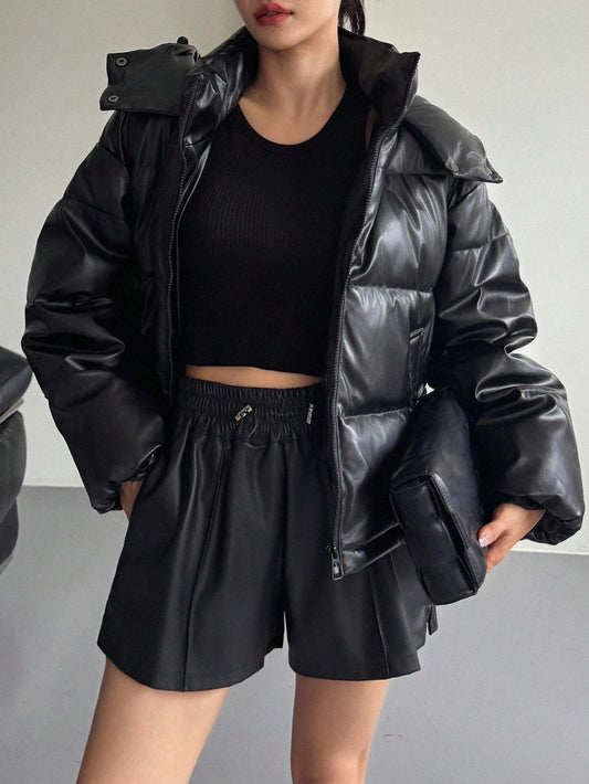 DAZY Women's Loose Street Style Hooded Padded Coat Jacket Winter
