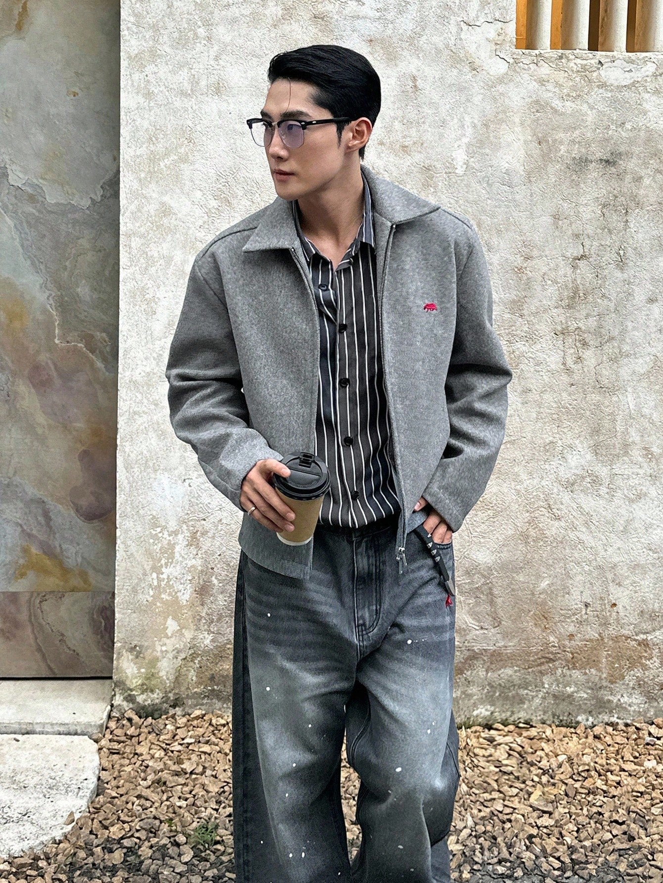 ESTAVOR Men's Autumn/Winter Fashion Embroidered Detail Collar Jacket