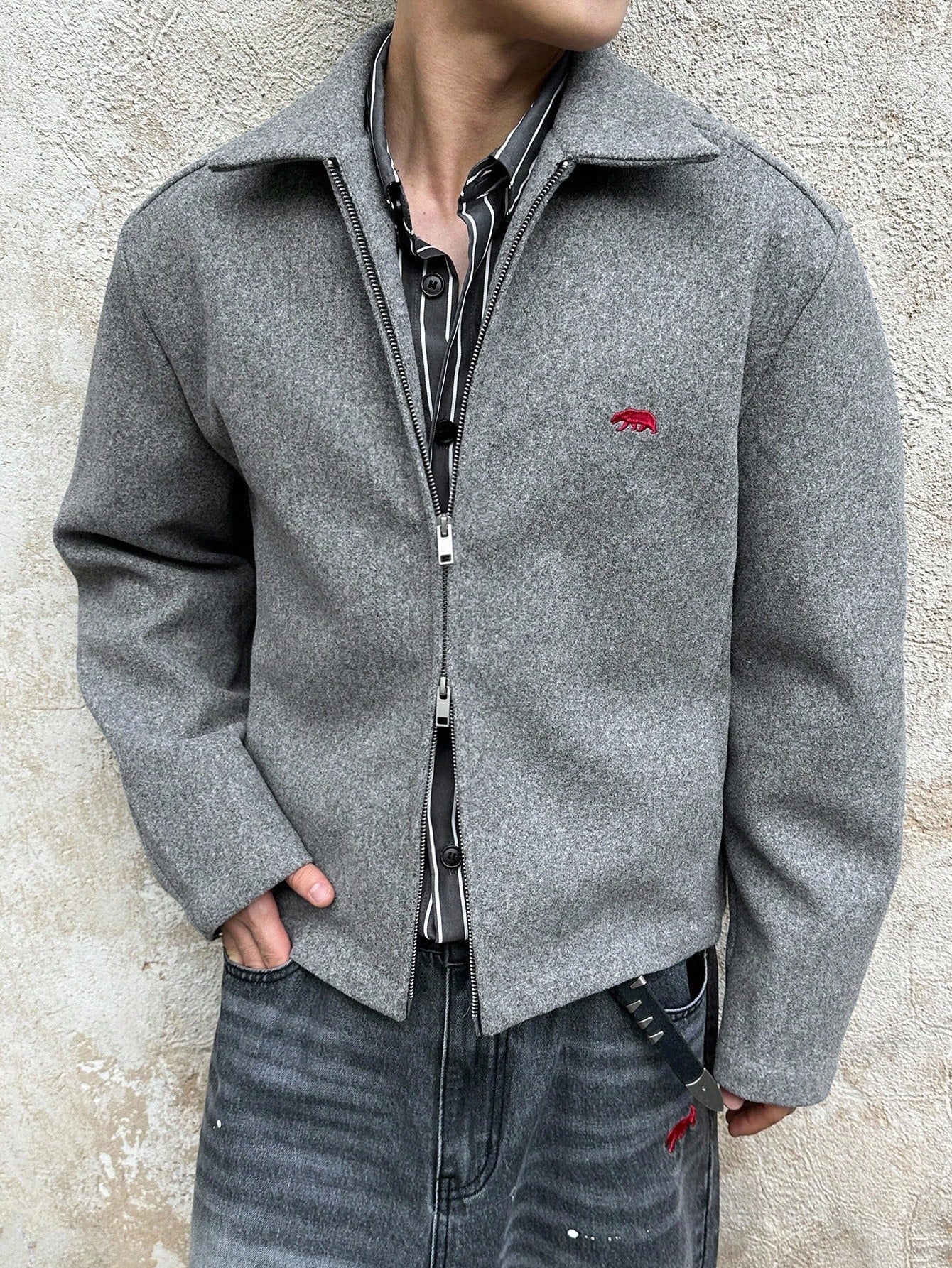 ESTAVOR Men's Autumn/Winter Fashion Embroidered Detail Collar Jacket