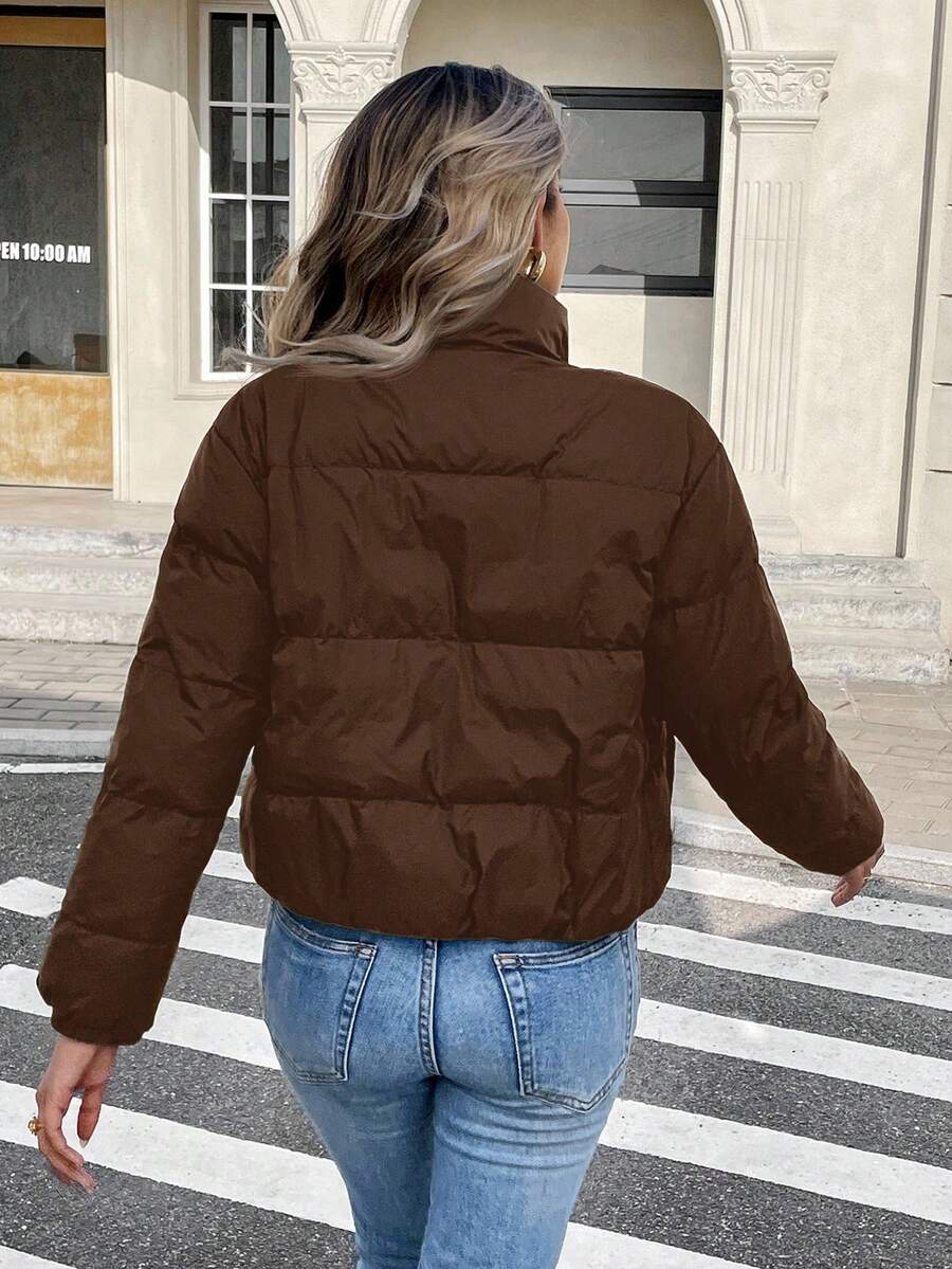 Siren Gaze Women's Casual Stand Collar Thermal Lined Jacket, Versatile For Winter,Fall Brown