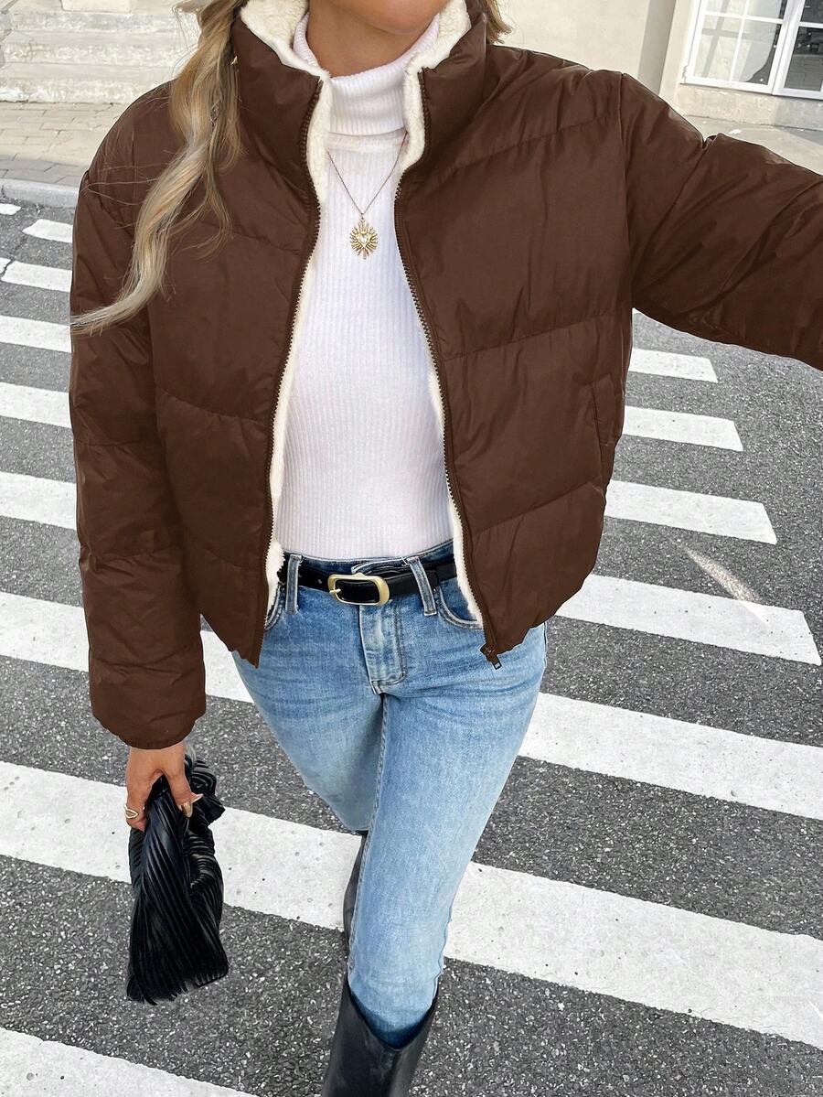 Siren Gaze Women's Casual Stand Collar Thermal Lined Jacket, Versatile For Winter,Fall Brown
